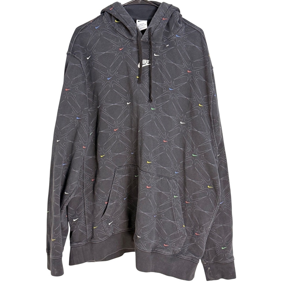 VINTAGE Nike All Over Swoosh Logo Hoodie Sweatshirt‎ Gray Tall XXL